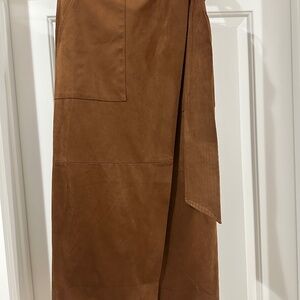 RAMY BROOK :: DELPHIA FAUX SUEDE MIDI SKIRT | SADDLE